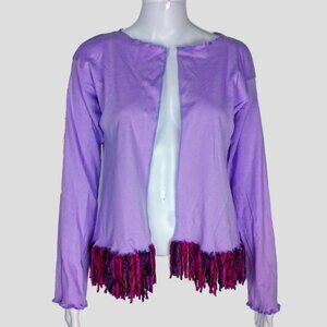 Lavender Fringe Cardigan Long Sleeve Sweater